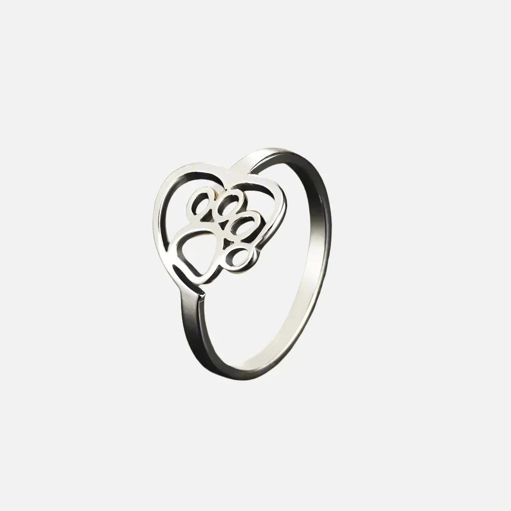 Bague avec empreinte et cœur en or – Bijoux en acier inoxydable pour les amoureux des animaux