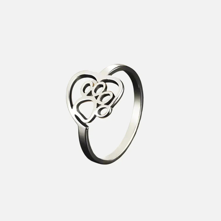 Bague avec empreinte et cœur en or – Bijoux en acier inoxydable pour les amoureux des animaux