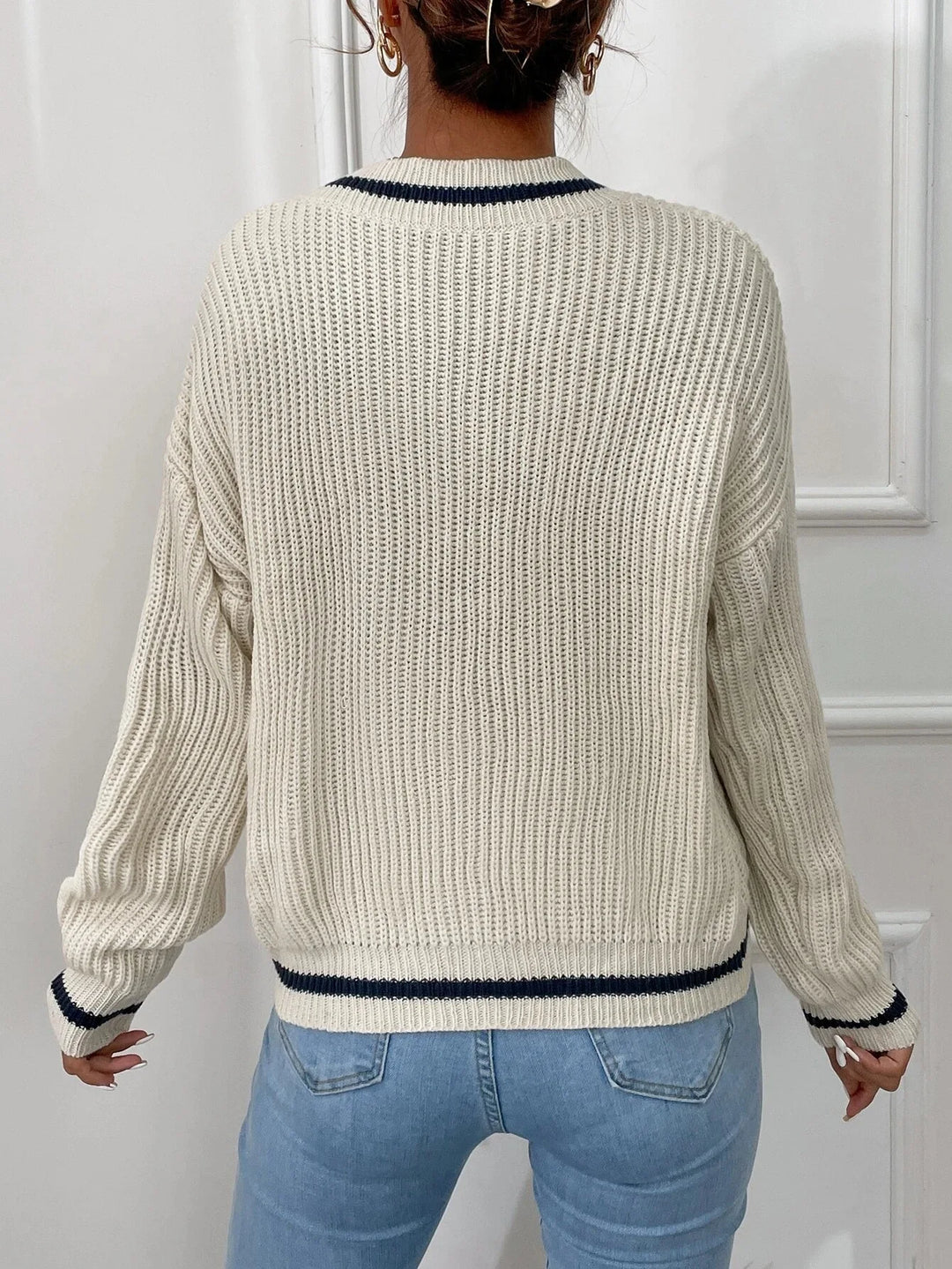 Marina | Pull en tricot rayé avec motif waffle