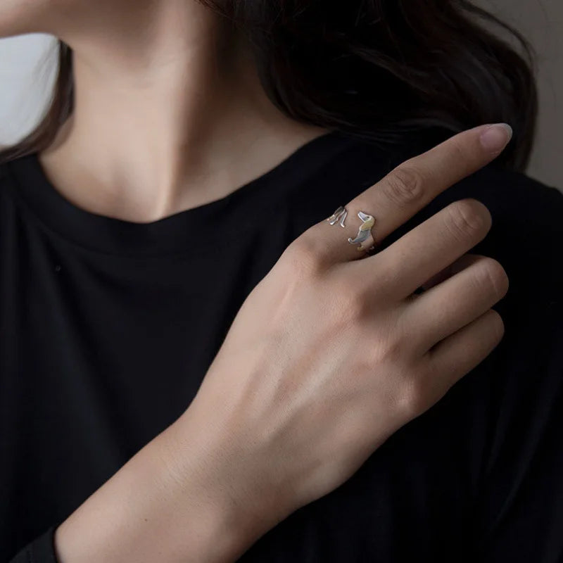 Bague avec un teckel en argent 925 – Taille ajustable