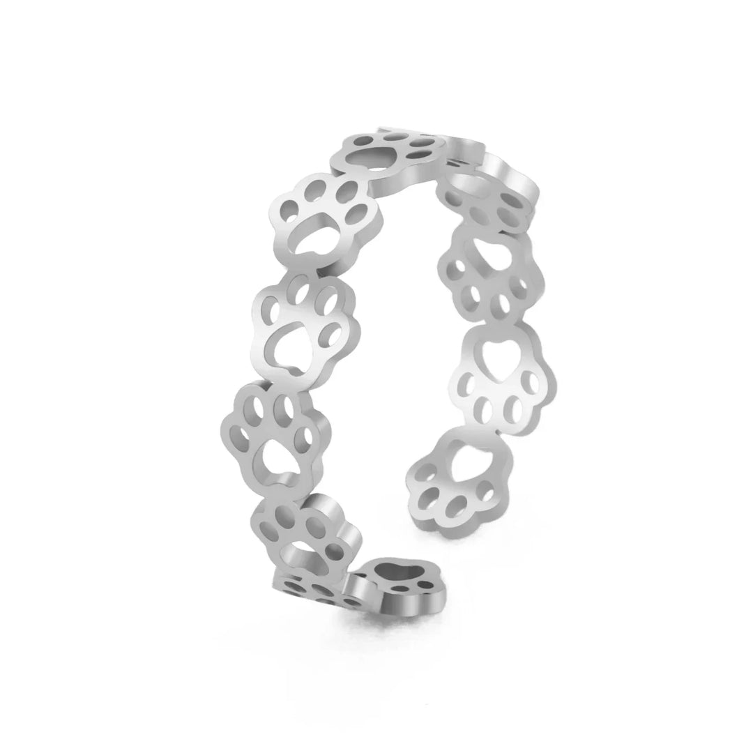 Bague réglable avec empreinte de patte – Fabriquée en acier inoxydable
