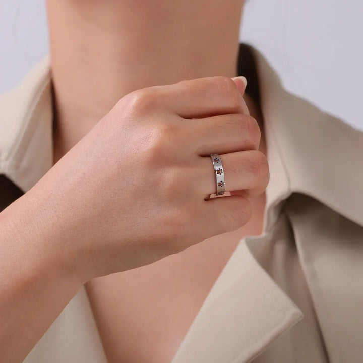 Bague avec empreinte dorée – Acier inoxydable