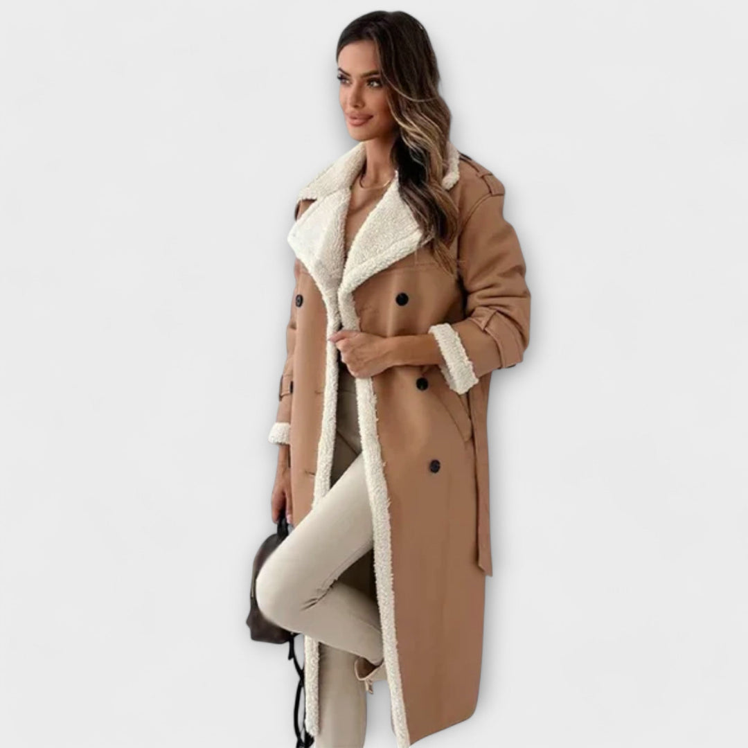 Maria – Long manteau classique avec doublure en polaire et col en teddy