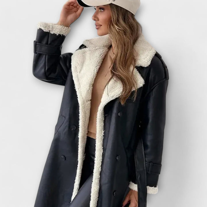 Maria – Long manteau classique avec doublure en polaire et col en teddy
