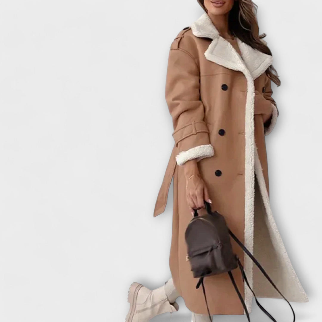 Maria – Long manteau classique avec doublure en polaire et col en teddy