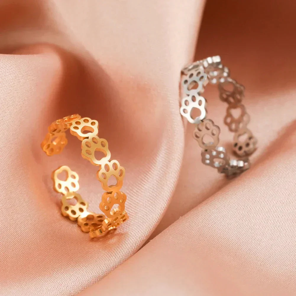 Bague réglable avec empreinte de patte – Fabriquée en acier inoxydable