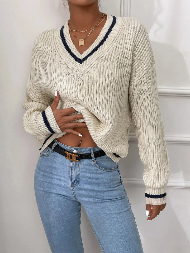 Marina | Pull en tricot rayé avec motif waffle