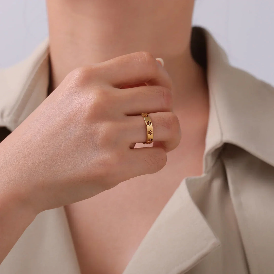 Bague avec empreinte dorée – Acier inoxydable