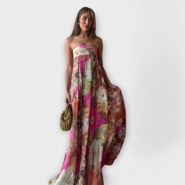 Robe Maxi Plissée Chic Rétro Sans Bretelles