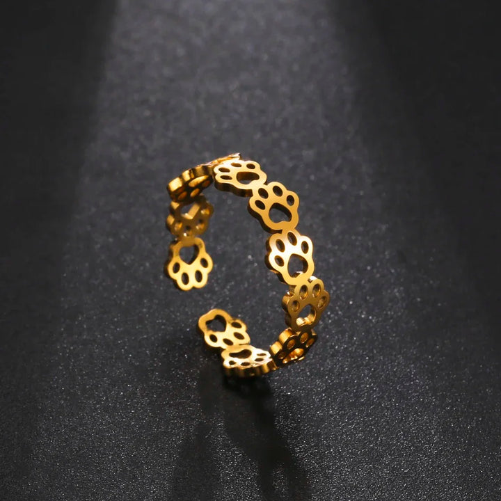Bague réglable avec empreinte de patte – Fabriquée en acier inoxydable