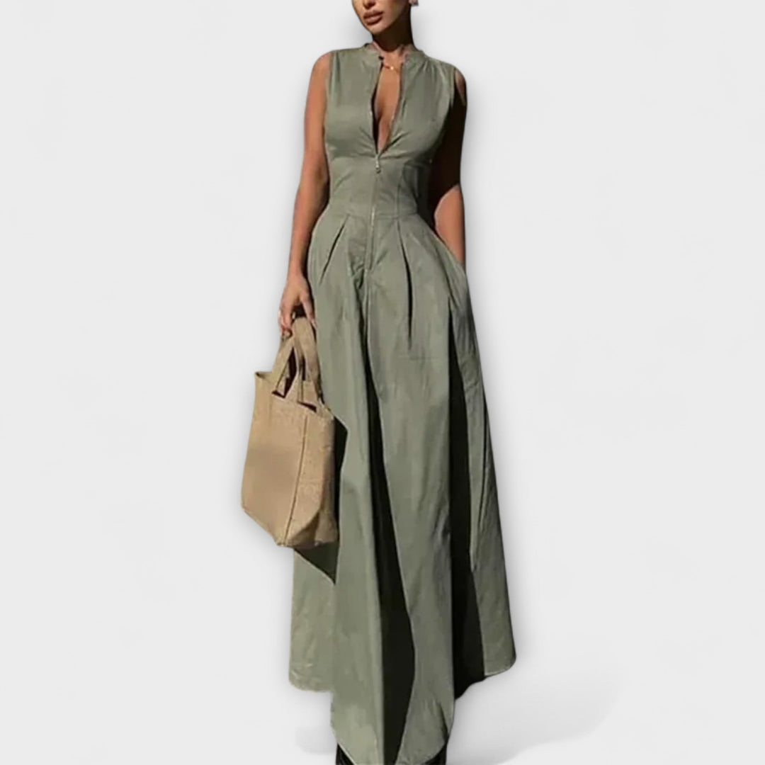 Robe sans manches avec plissés et coupe ajustée midi
