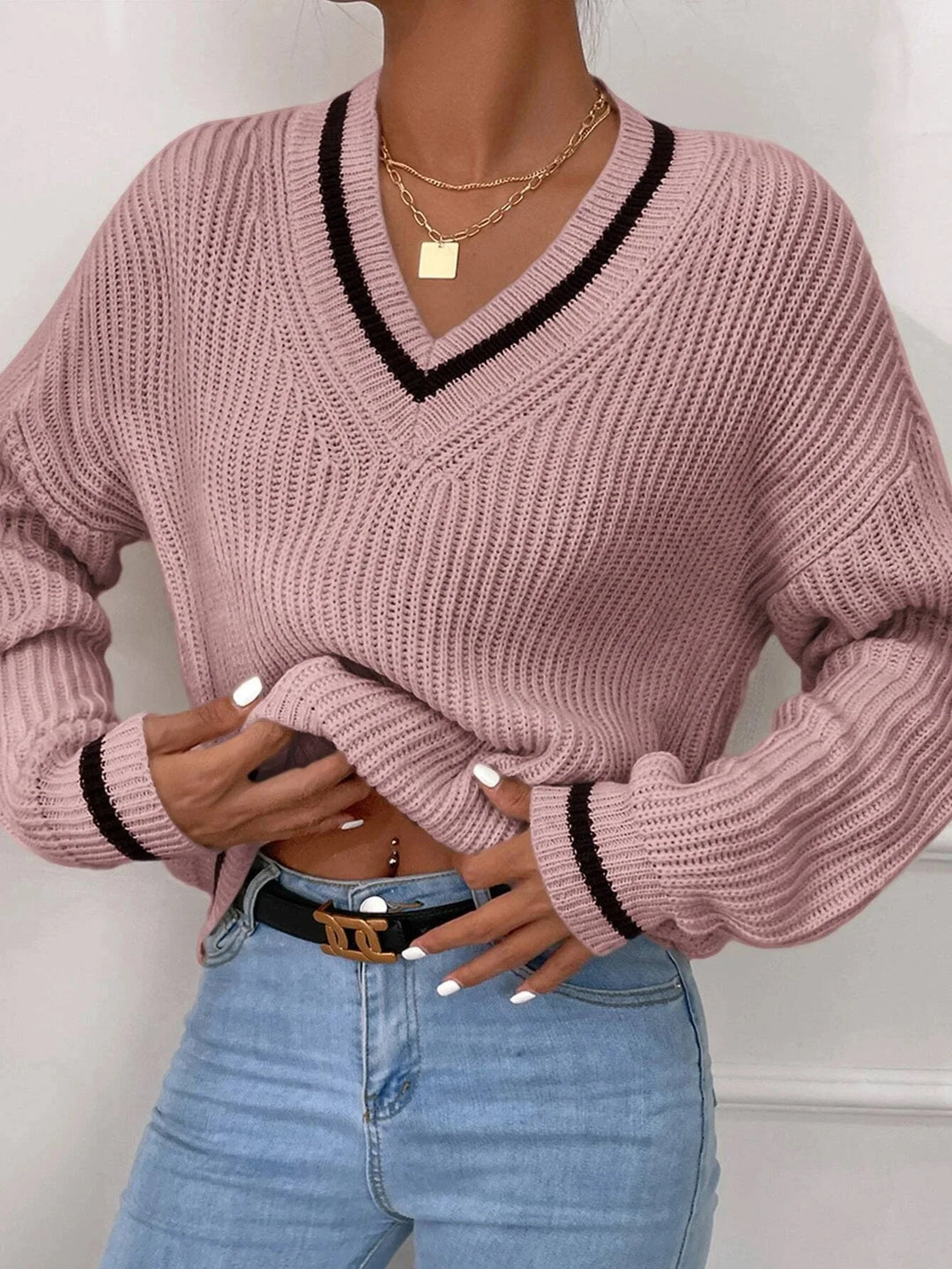 Marina | Pull en tricot rayé avec motif waffle