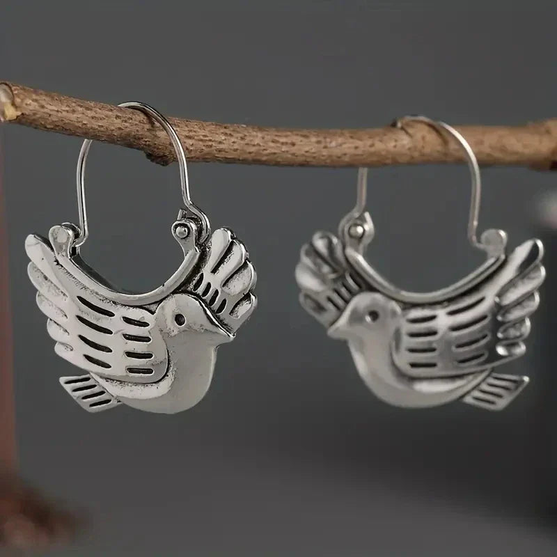 Boucles d'oreilles pendantes Boho inspirées des oiseaux – Couleur argent