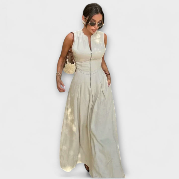 Robe sans manches avec plissés et coupe ajustée midi