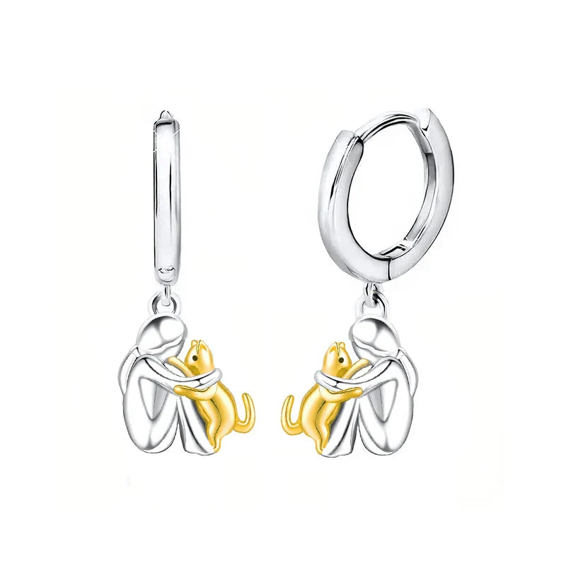 Boucles d'oreilles Gatto Hug bicolores argentées et dorées