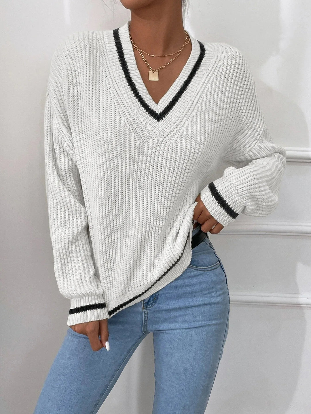 Marina | Pull en tricot rayé avec motif waffle