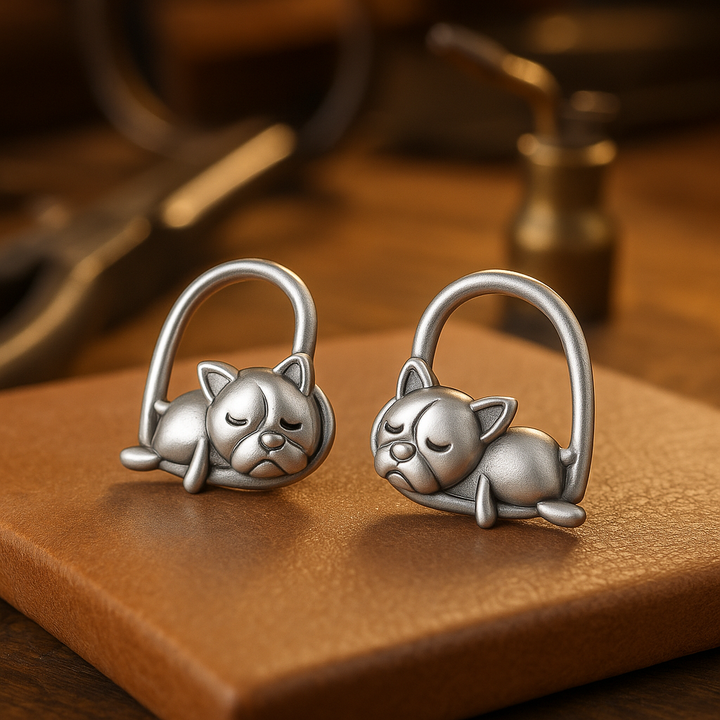 Boucles d'oreilles avec un chiot endormi en argent 925