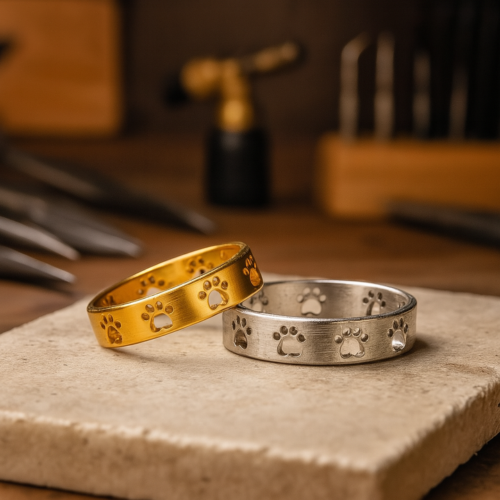 Bague avec empreinte dorée – Acier inoxydable
