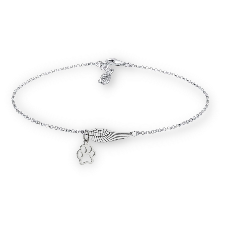 Bracelet commémoratif en argent avec Angel Paw et empreinte de patte | Fait main