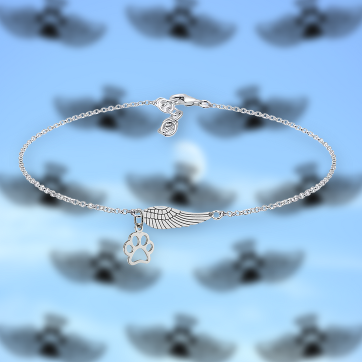 Bracelet commémoratif en argent avec Angel Paw et empreinte de patte | Fait main