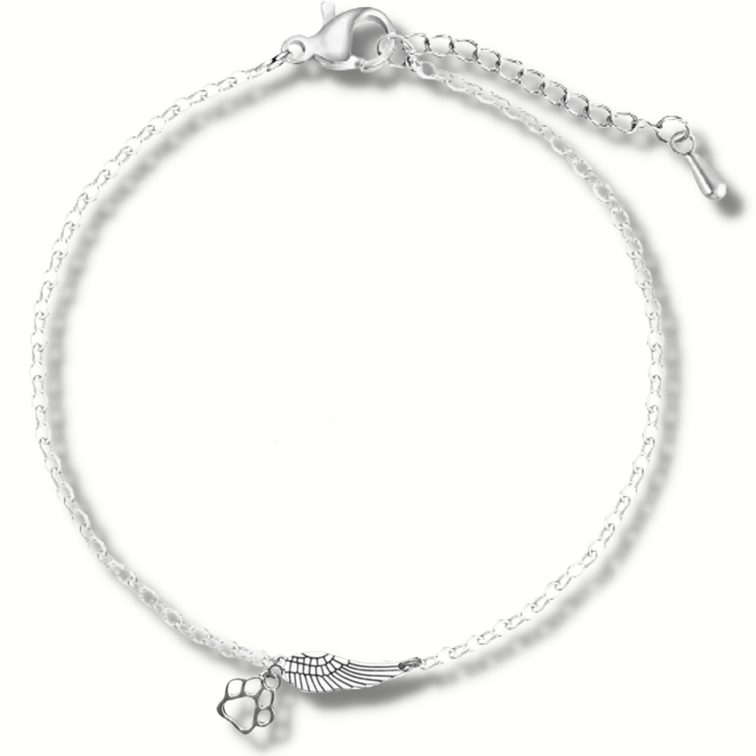 Bracelet commémoratif en argent avec Angel Paw et empreinte de patte | Fait main