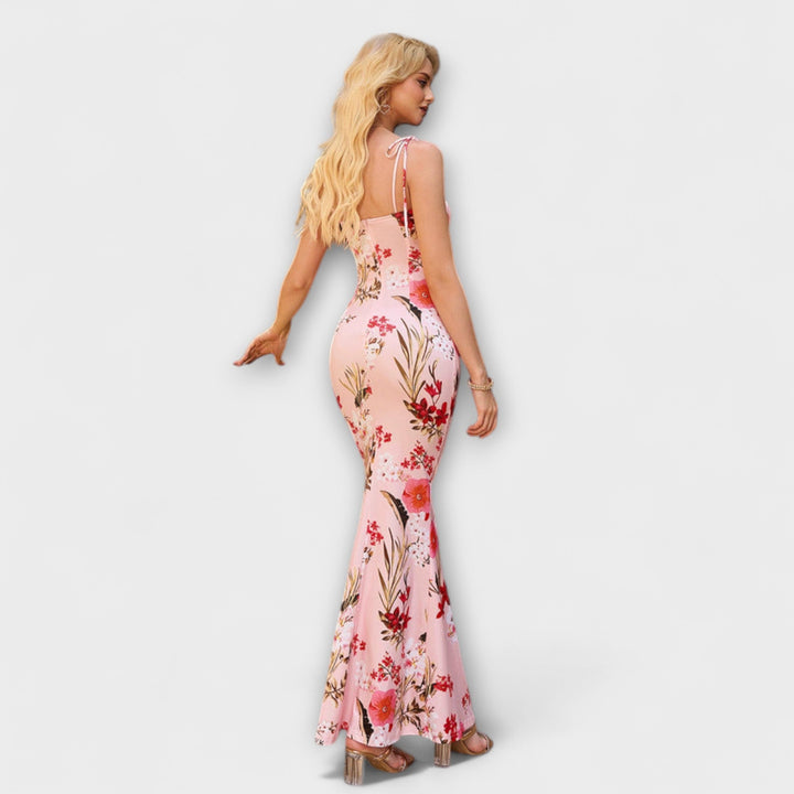 Thalia - Robe de bal à imprimé floral et bretelles nouées