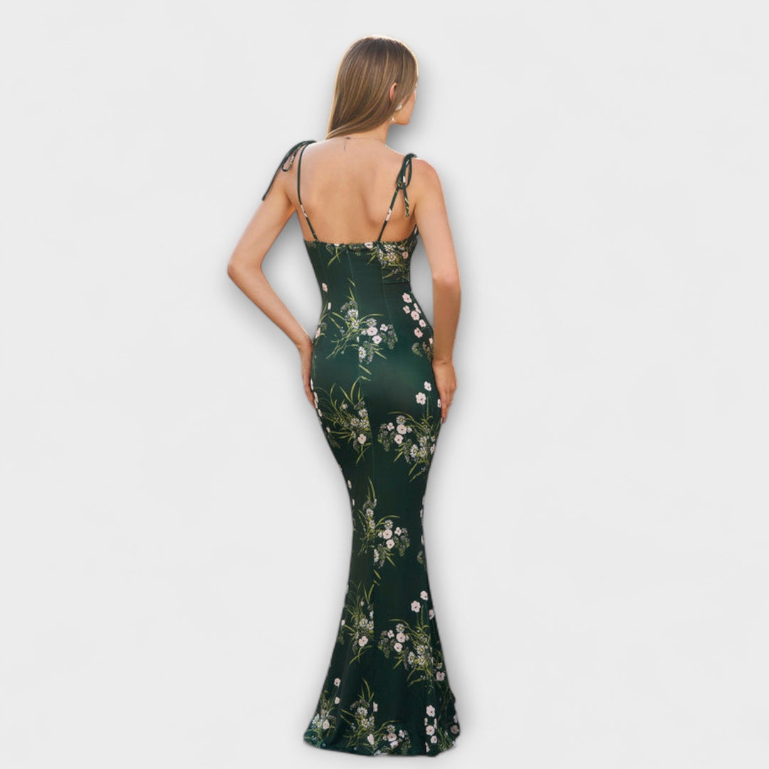 Thalia - Robe de bal à imprimé floral et bretelles nouées
