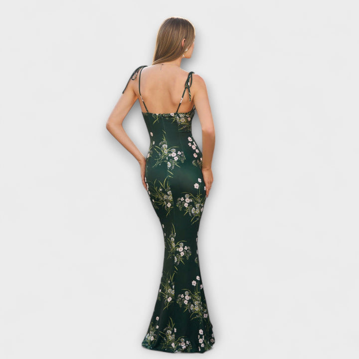 Thalia - Robe de bal à imprimé floral et bretelles nouées