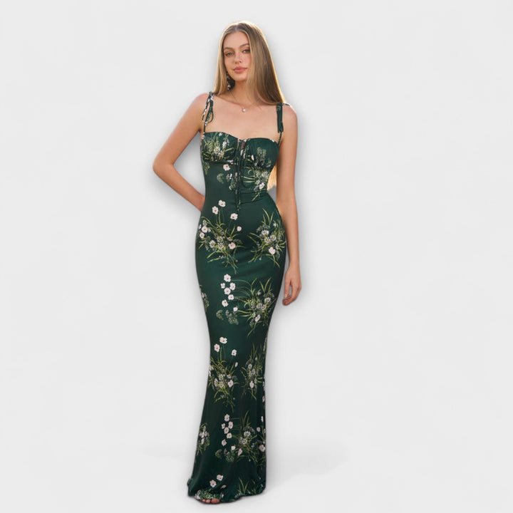 Thalia - Robe de bal à imprimé floral et bretelles nouées