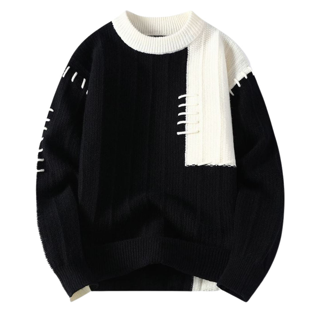 Pull avec Accents de Couture en Deux Couleurs
