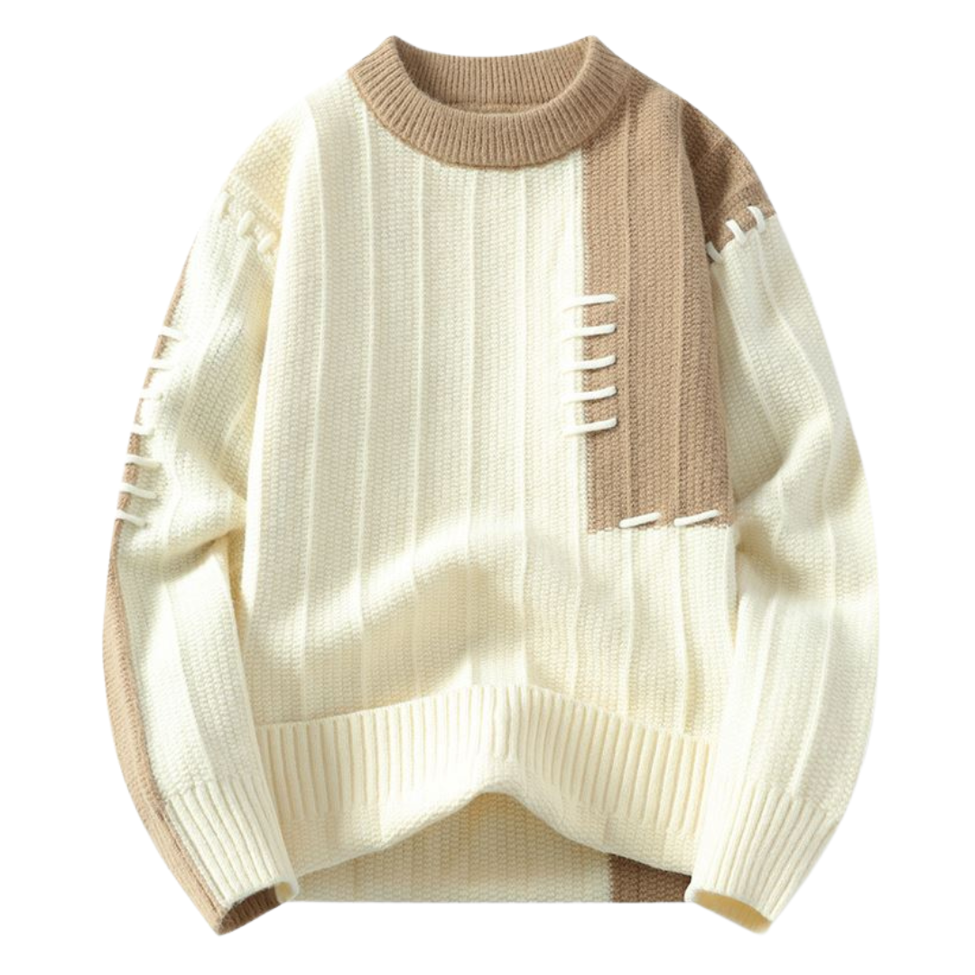 Pull avec Accents de Couture en Deux Couleurs
