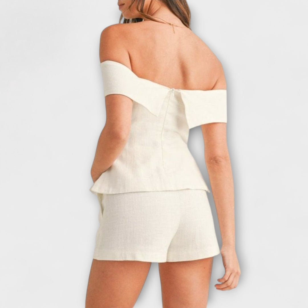 Olivia - Ensemble bi-matière en coton et lin blanc