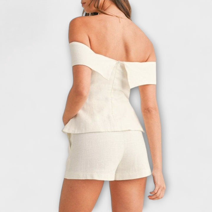 Olivia - Ensemble bi-matière en coton et lin blanc