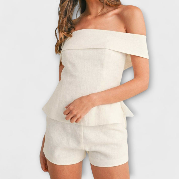 Olivia - Ensemble bi-matière en coton et lin blanc