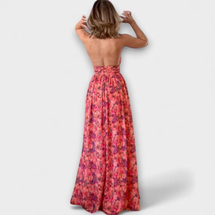 Nortrud - Robe maxi sans dos avec motif floral