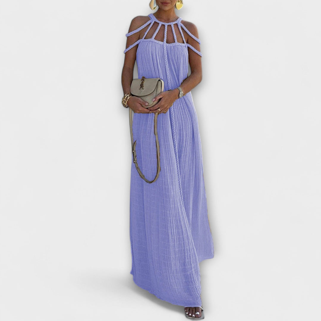 Briar - Robe Maxi Chic en Mélange de Lin avec Bretelles Drapées