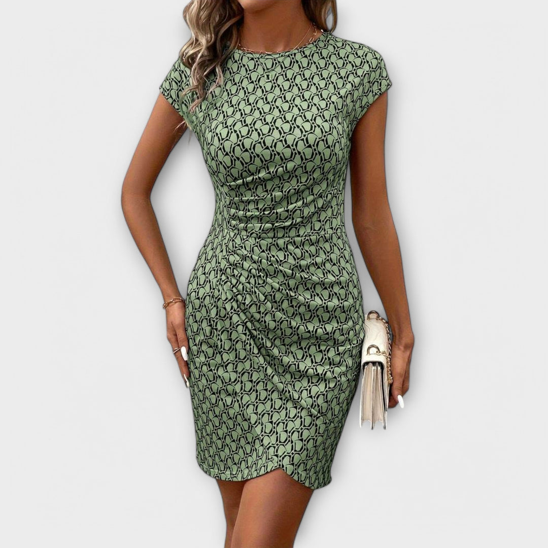 Emma - Robe à manches courtes en forme de tulipe avec impression intégrale