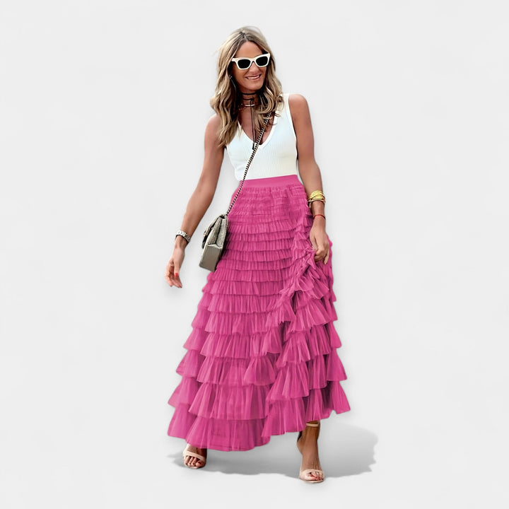 Valerie - Jupe Boho avec Bord en Satin Transparent