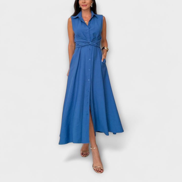 Mira - Robe midi impressionnante avec fermeture unie et détail à nouer
