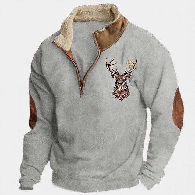 Lukáš – Pull pour homme avec motif de cerf et zip au cou