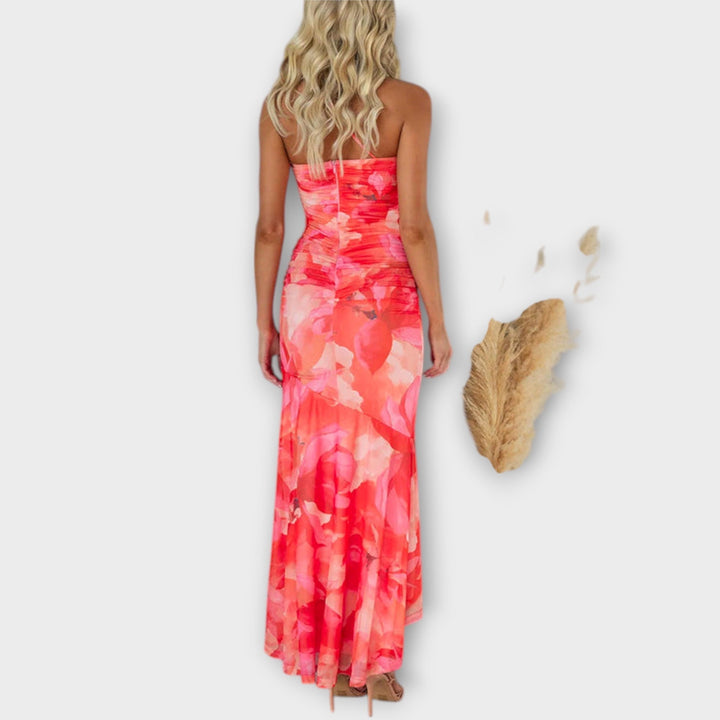 Pia - Robe maxi avec drapés asymétriques