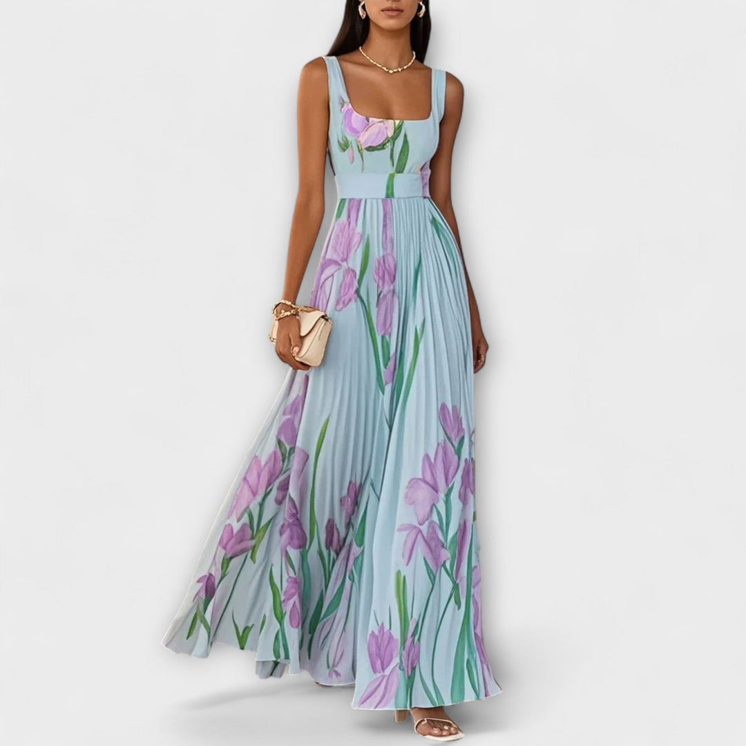 Robe maxi en chiffon à fleurs plissée