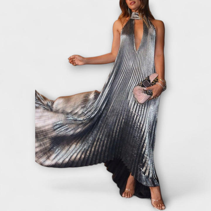 Calliope - Robe maxi plissée métallique