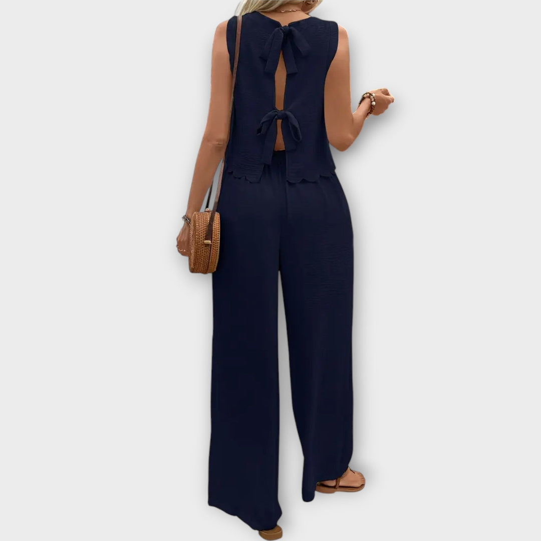 Valeria - Veste à bords en pétales de fleurs et pantalon long