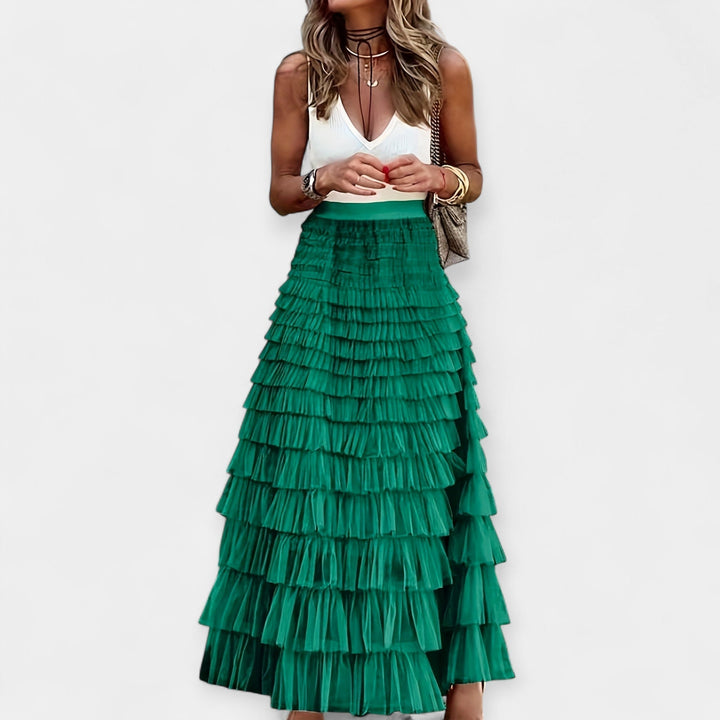 Valerie - Jupe Boho avec Bord en Satin Transparent