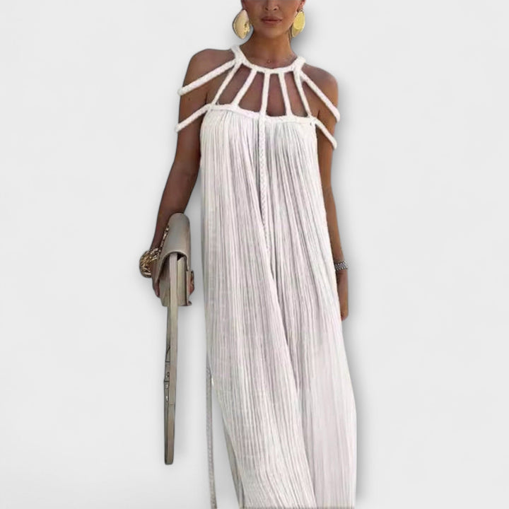 Briar - Robe Maxi Chic en Mélange de Lin avec Bretelles Drapées