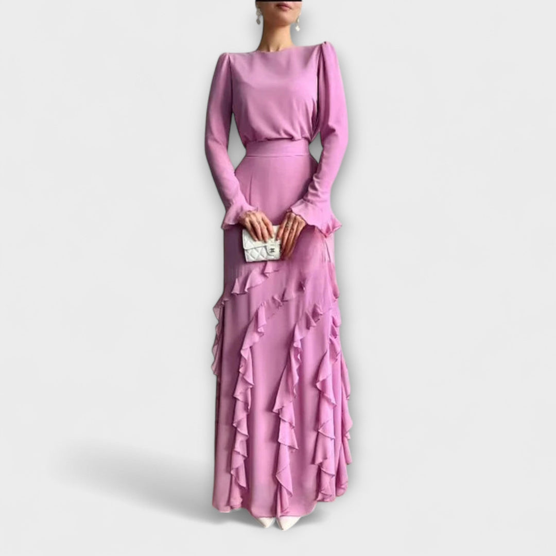 Fallon - Robe longue et étroite avec volants en 3D