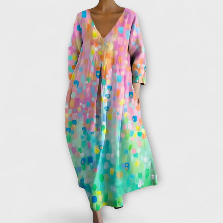 Fiona - Robe Longue Colorée avec Décolleté en V