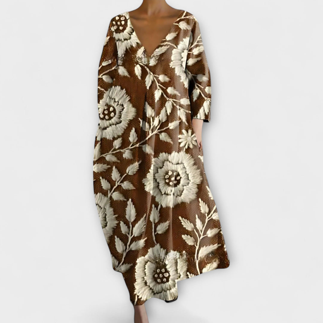 Fiona - Robe Longue Colorée avec Décolleté en V