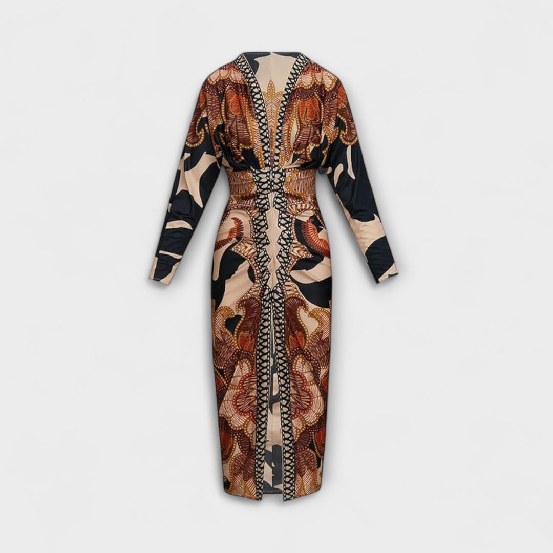 Cleo - Robe midi unique avec des manches dolman et un imprimé brésilien